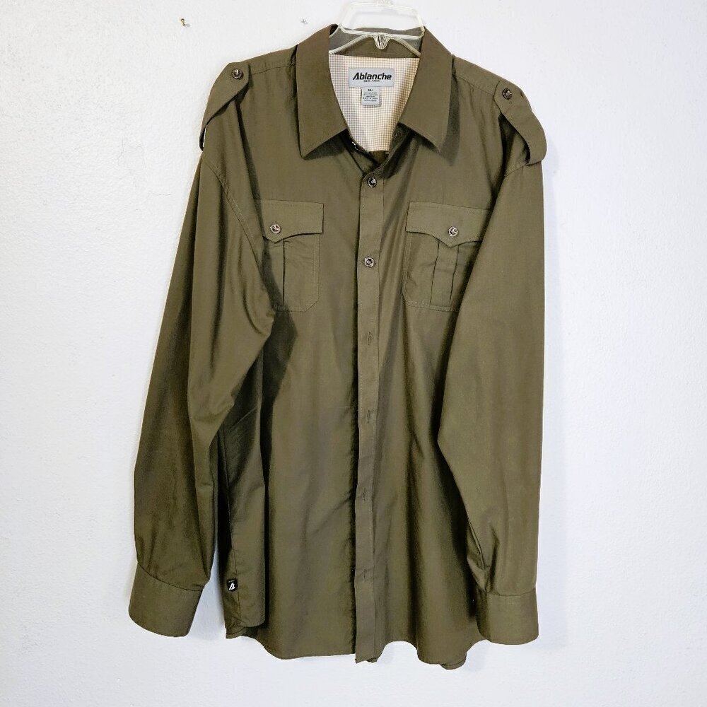 Ablanche Men's Military Style Army Green Long Sleeve Shirt Size 3XL